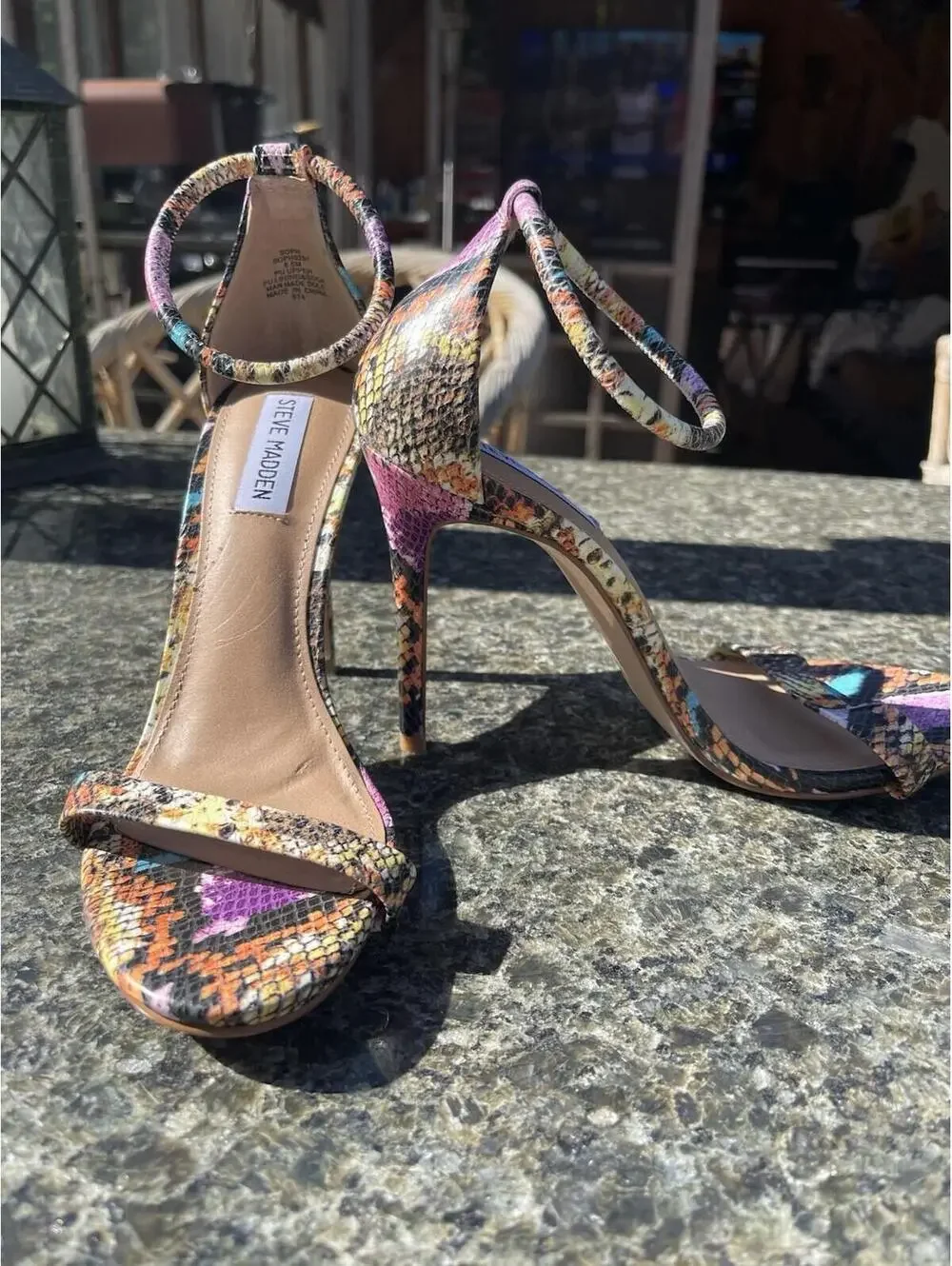 Steve Madden Soph Rainbow Snake Heels Pumps Open Toe Stiletto Ultra High Sz 6.5 - Picture 7 of 8